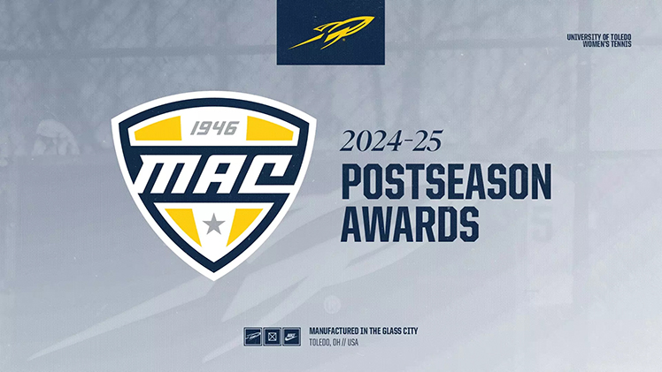 Graphic announcing three members of The University of Toledo women's tennis team earned Mid-American Conference postseason honors.