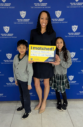Amy Waters celebrates Match Day with her 9-year-old son, Logan Bui, and a 10-year-old daughter, Lydia Bui. Waters will soon begin her residency training in family medicine with Mercy St. Lukes Hospital in Perrysburg.