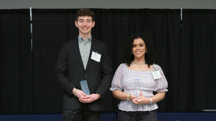 Student Employee of the Year, left, is Jonathan Waller, supplemental instruction leader in Academic Support Services; and Student Employment Supervisor of the Year is Gracelyn Jones, coordinator for Competitive Sports & Youth Programs at UToledo Recreational Services. 