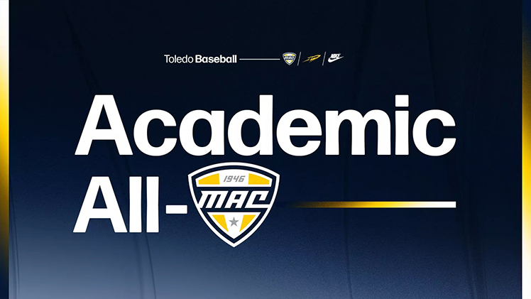 Graphic announcing that The Toledo baseball team has earned 10 selections to the Academic All-MAC Team.