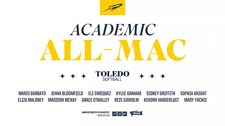 Graphic announcing that 12 on softball team named to Academic All-MAC Team.
