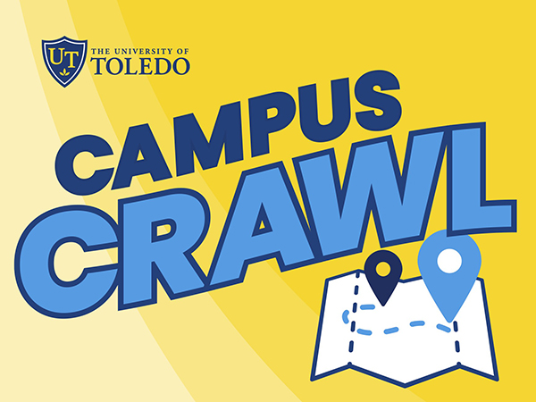 Graphic promoting the UToledo Campus Crawl with an image of a map.