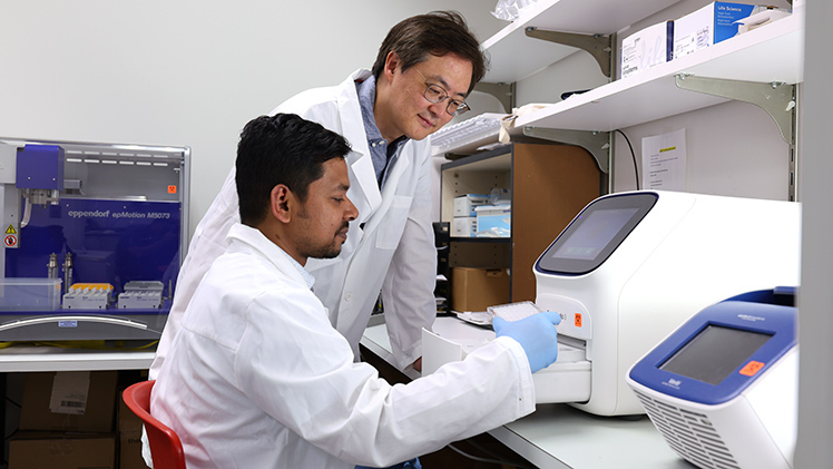 Dr. Dae-Wook Kang, an associate professor in the Department of Civil and Environmental Engineering, and Mashuk Siddiquee, an engineering doctoral student, employ multi-omics and molecular techniques to study harmful algal bloom dynamics.