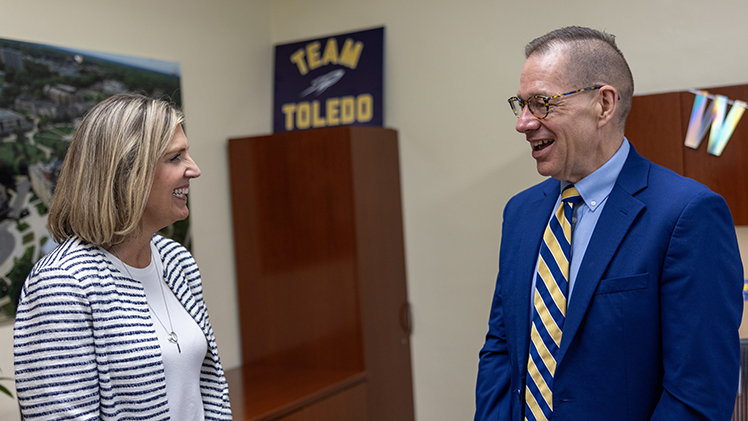 On his first day as Provost and Executive Vice President for Academic Affairs, Dr. Mitchell S. McKinney talks with Dr. Angela Paprocki, vice provost for institutional effectiveness and chief of staff for academic operations.