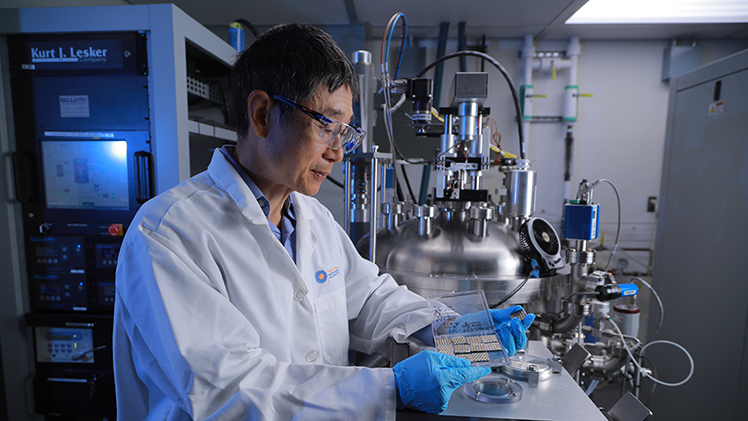 Portrait of Distinguished University Professor Dr. Yanfa Yan, a leader in the research and development of perovskite solar cells at the Wright Center for Photovoltaics Innovation and Commercialization.