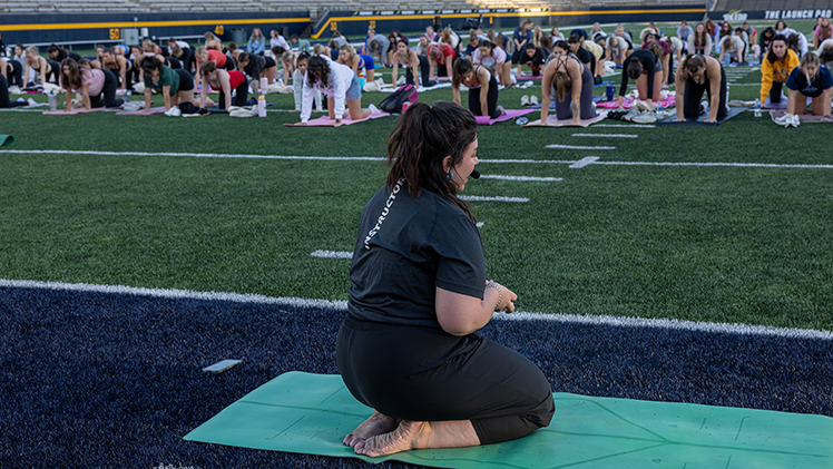 The yoga session was led by Laura Jane (Moser) Rasmussen, Rocket Career Center marketing and events manager, who took them through an hour of yoga flow.
