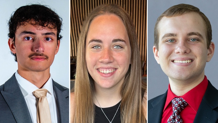 Headshots of, from left, Brandon Raczkowski, Bekah Bowser and Aaron Dickman, each of whom are set to receive a $15,000 scholarship through the Public Company Accounting Oversight Board Scholars Program.
