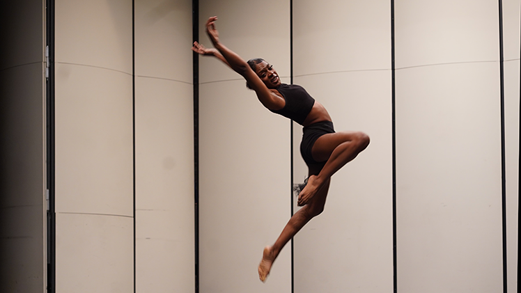 Taylor Utley captivates the audience with a contemporary dance performance at Thursday night’s Homecoming Talent Show at Doermann Theater in University Hall, earning third place in the individual category.