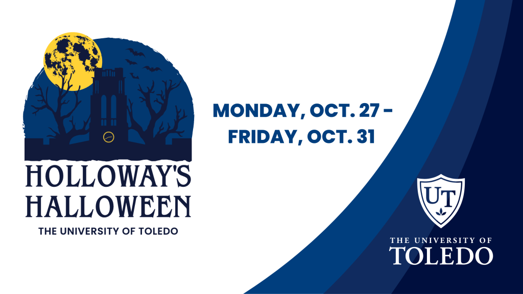 A graphic for Holloway’s Halloween, from Monday, Oct. 27, through Friday, Oct. 31. There is an image of a haunted house with a full moon and bats.