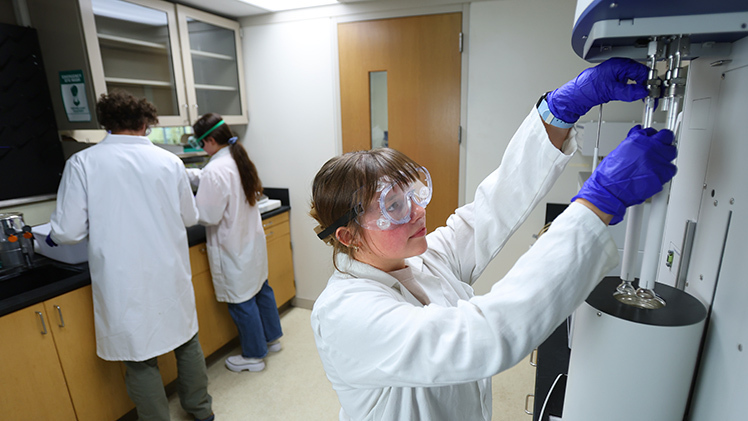 Marissa Shook, a chemistry junior, works in a laboratory in Wolfe Hall.