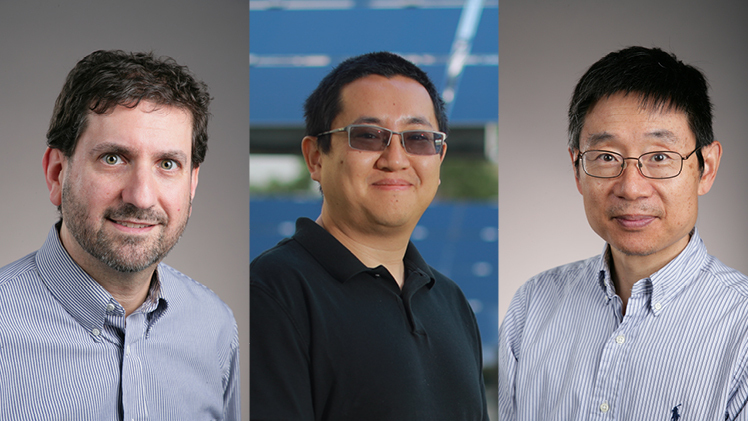 Side-by-side-by-side headshots of Dr. Jon Elhai of the Department of Psychology and Dr. Zhaoning Song and Dr. Yanfa Yan and  of the Department of Physics and Astronomy, who are listed among the data analytics firm Clarivate’s 2025 Highly Cited Researchers.