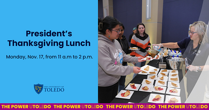 Graphic for the president's Thanksgiving lunch, from 11 a.m. to 2 p.m. in Thompson Student Union Auditorium.