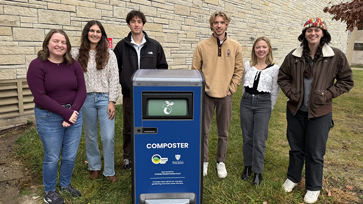 Senior mechanical engineers, from left, Bethany McCutchan, Elise Essenmacher, Michael Awad, Nico Francis-Emonds, Lia Sanford and Maria Smith worked with several University groups to implement their system of composting food waste from both on-campus dining halls.