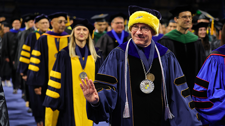 UToledo President James Holloway leads the procession during the morning fall 2025 commencement ceremony.