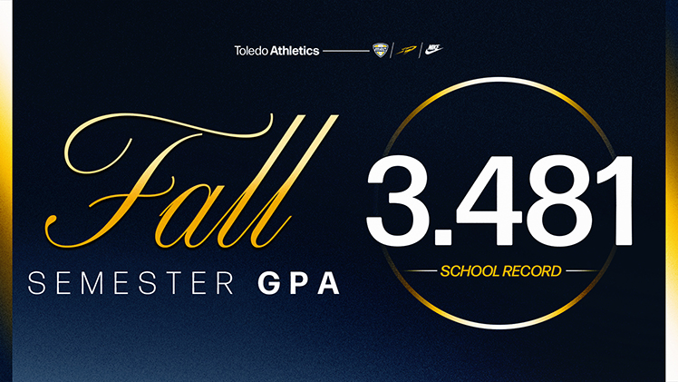 Graphic announcing University of Toledo student-athletes earned a school-record grade point average of 3.481 in the 2025 fall semester.