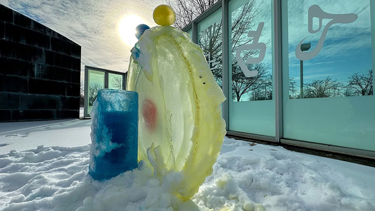 Before the recent rise in temperatures, UToledo art faculty and students in Department of Art in the Judith Herb College of Arts, Social Sciences and Education briefly transformed the courtyard of the Center for Visual Arts on the Toledo Museum of Art campus into a dazzling frozen gallery.