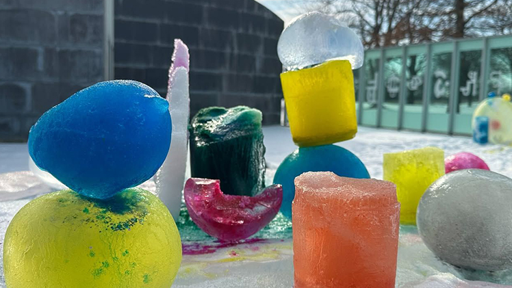 Before the recent rise in temperatures, UToledo art faculty and students in Department of Art in the Judith Herb College of Arts, Social Sciences and Education briefly transformed the courtyard of the Center for Visual Arts on the Toledo Museum of Art campus into a dazzling frozen gallery.