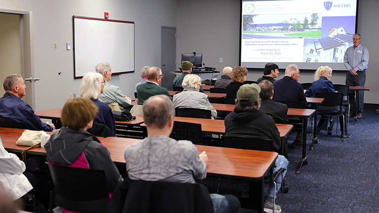 Dr. Randall Ellingson, Distinguished University Professor and Wright Center PVIC Endowed Chair ,gave an overview of the activities that set UToledo apart as a global leader in solar energy research. The PVIC focuses on advanced thin-film solar technology, as well as new materials like perovskites, and studies solar power for both Earth and space applications.