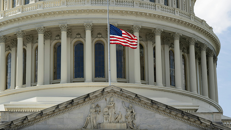 Capitol building with American flag.