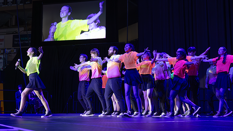CSA (Catholic Student Association) took first place in the co-ed division of Songfest 2026: Lights, Camera, Rockets. The 89th annual event — UToledo’s second-oldest tradition — featured students dancing and singing for a philanthropic cause, the Ovarian Cancer Connection nonprofit.
