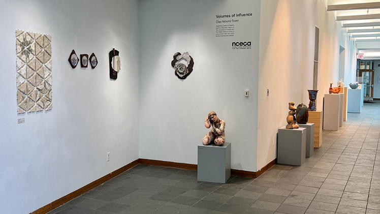 A photo of the “Volumes of Influence: Clay Around Town” exhibit on display through March 28 at the Center for the Visual Arts.