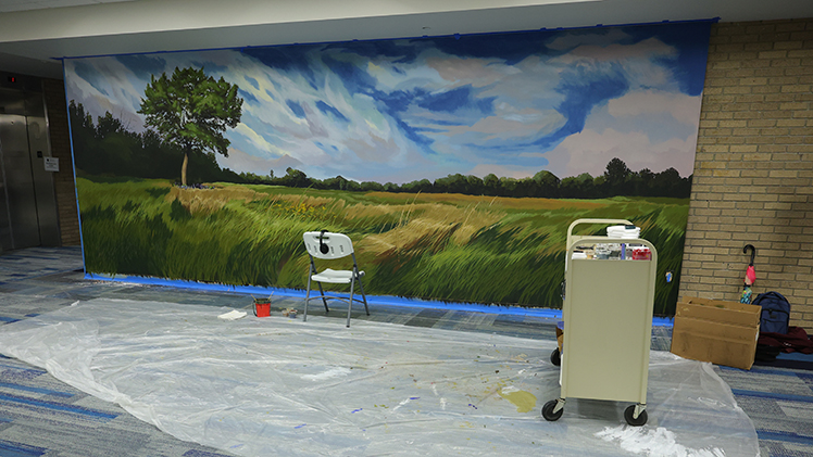 A new native plant mural inside Carlson Library.