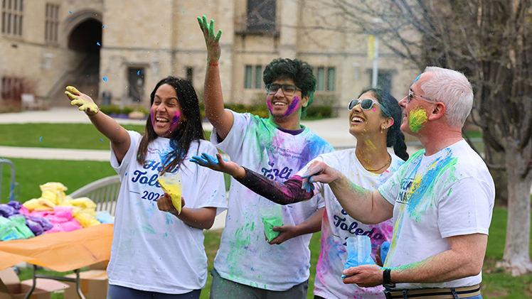 UToledo President James Holloway joined students Friday afternoon in a celebration of Holi, a Hindu festival celebrating colors, love and spring, on Centennial Mall.