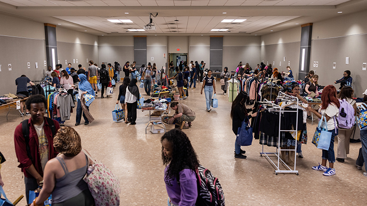 The Center for Advocacy and Student Experience hosted the spring Rocket Thrift Shop, an event for students to “shop” for free, gently used clothing, shoes, housewares and other items, Tuesday in Thompson Student Union Ingman Room.