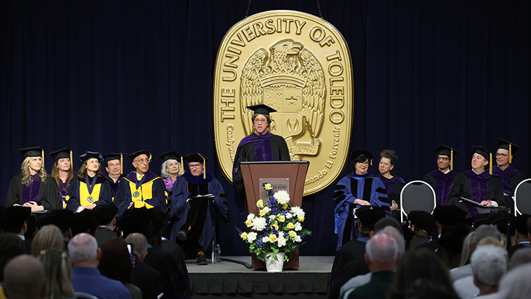 The ceremony featured remarks from alumnus Brian Goldberg, a 1985 Toledo Law graduate who has built a distinguished career as a Major League Baseball player agent, including Ken Griffey Jr., the No. 1 overall pick in the 1987 MLB Draft.