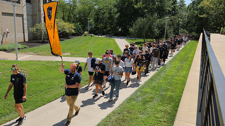 The Class of 2030 then made its way to Rocky’s Welcome, the annual tradition introduces new Rockets to campus leaders, traditions and the spirit of Rocket Nation, in Thompson Student Union Auditorium. 