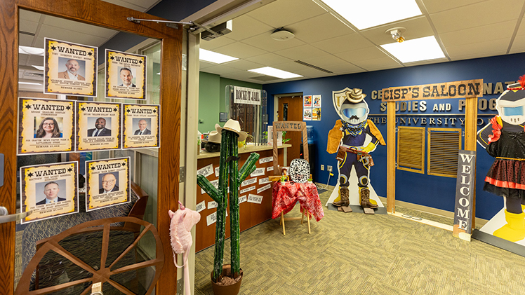 UToledo decorated office in a western theme for the 2025 Homecoming office decorating contest.