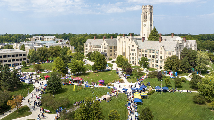 Drone photo of the fall 2026 Campus Involvement Fair at Centennial Mall.