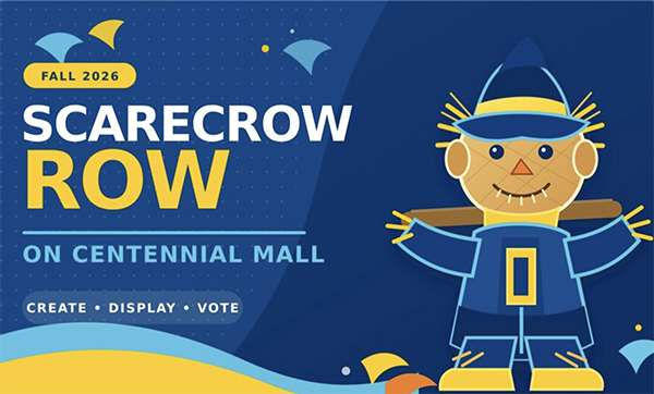 Promotional graphic for Scarecrow Row with illustration of a happy scarecrow.