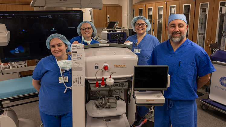 Pictured from left to right: Shana Kirby, senior X-ray technology specialist; Jennifer Chaput, vascular lab operations supervisor; Michelle Demuth, vascular lab staff nurse; and Nathan Nikoncyk, senior X-ray technology specialist.